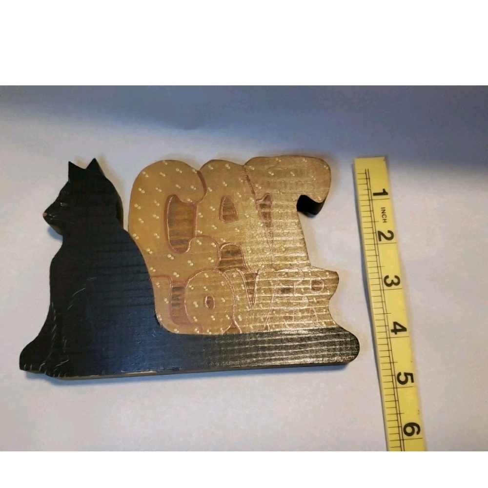 Cat Lover Sign Homemade Wooden Black Cat Polka Dots Artist Signed Elder - Picture 5 of 7
